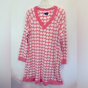 Kate Spade Sz Med Pink and White V-Neck Heart NIGHTGOWN